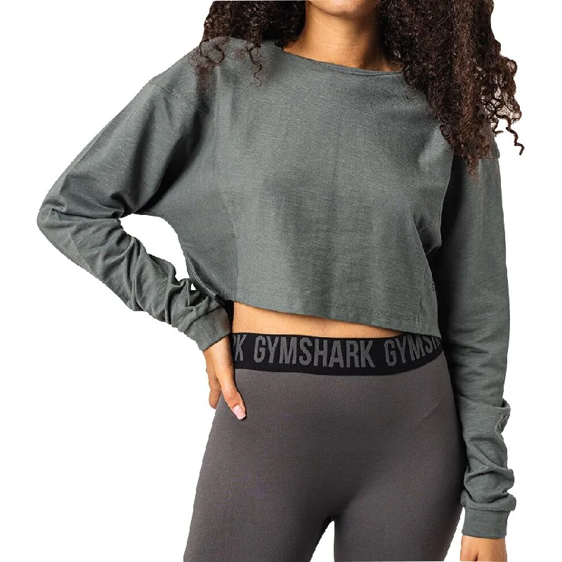 Act Now Gymshark Pause Dipped Shoulder Long Sleeve Womens Training Top - Grey