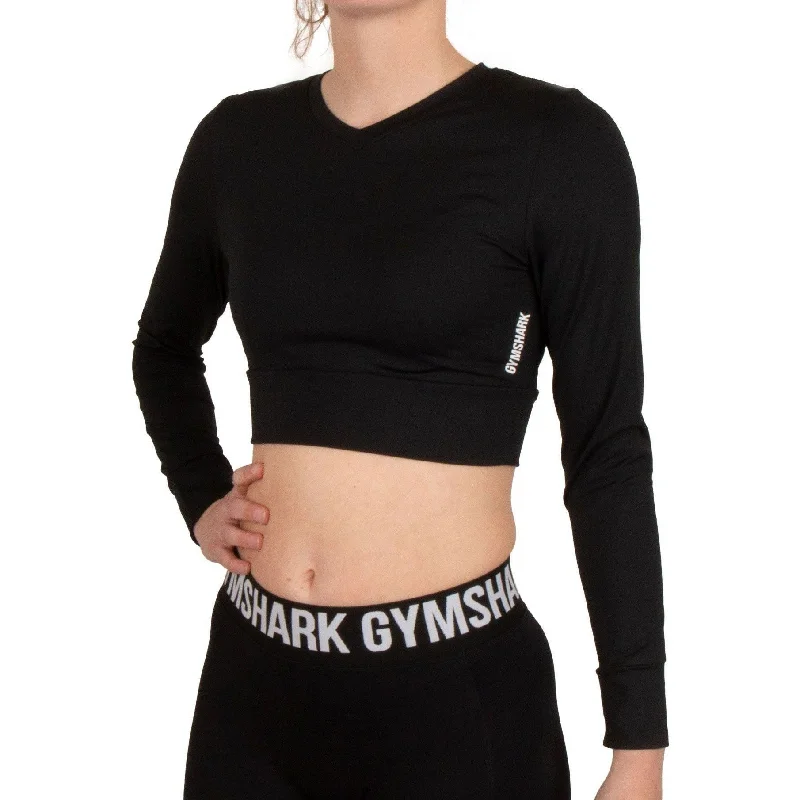 Online Only Gymshark Pause Strappy Long Sleeve Womens Crop Top - Black