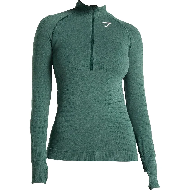 Exclusive Savings Gymshark Vital Seamless Half Zip Long Sleeve Womens Training Top - Green
