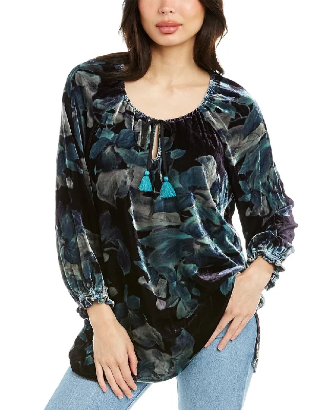 New Deals Johnny Was Glowing Iris Bishop Sleeve Peasant Silk-Blend Blouse