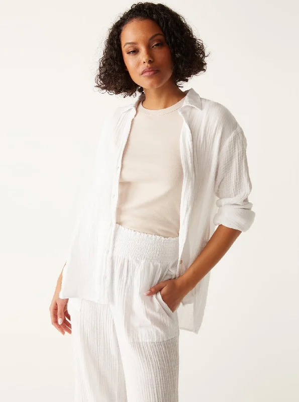 Leo Gauze Button Down Shirt - White