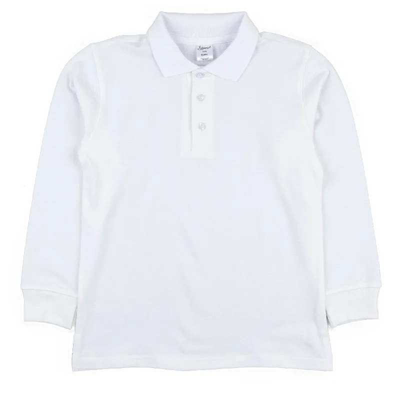 Long Sleeve Cotton Polo Shirt Neutral Solid Color