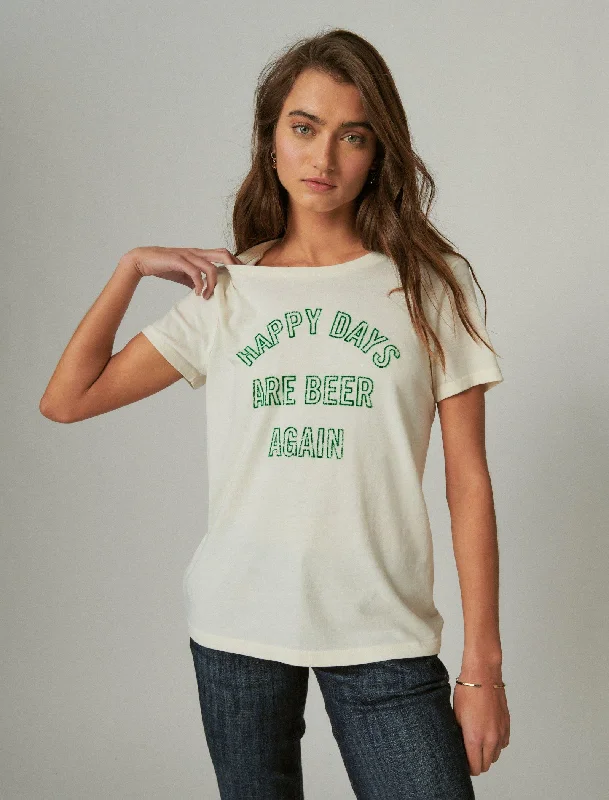 Lucky Brand Women's Happy Days Are Beer Again Crew Tee