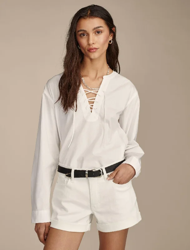 Online Specials Lucky Brand Women's Lace Up Poplin Shirt