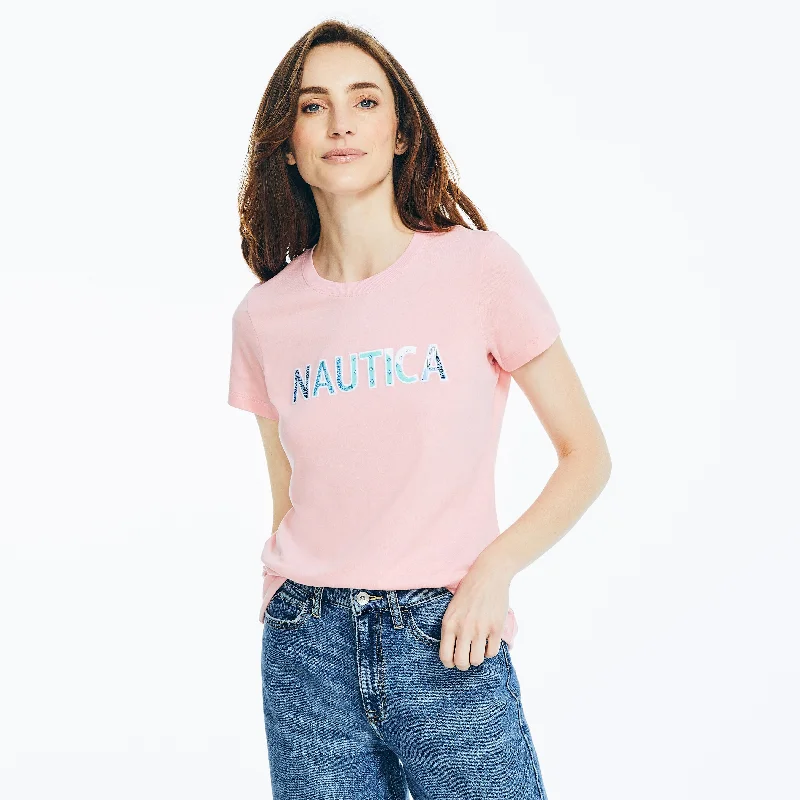 Nautica Womens Sustainably Crafted Embroidered Logo Graphic T-Shirt