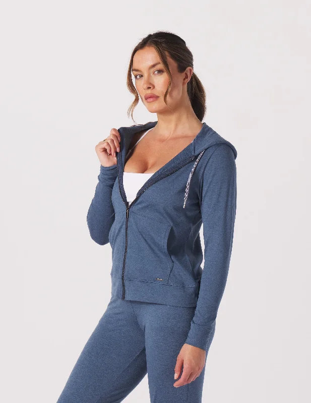 Daily Deals On The Go Lightweight Zip Up Hoodie: Washed Blue Marble