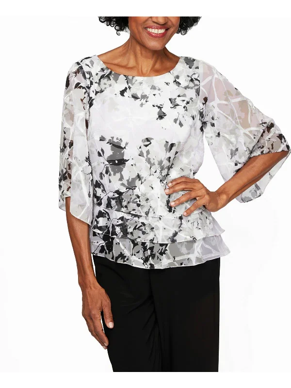 Instant Discount Petites Womens Printed Tiered Blouse