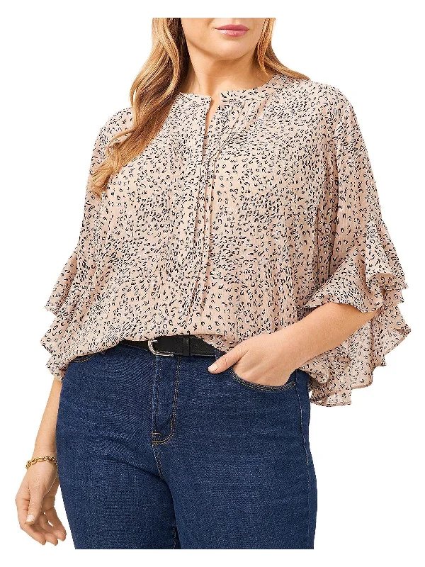 Closeout Plus Womens Split Neck Pleated Henley