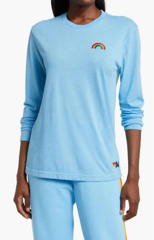 Weekend Flash Sale Rainbow Embroidery Ls Tee In Sky