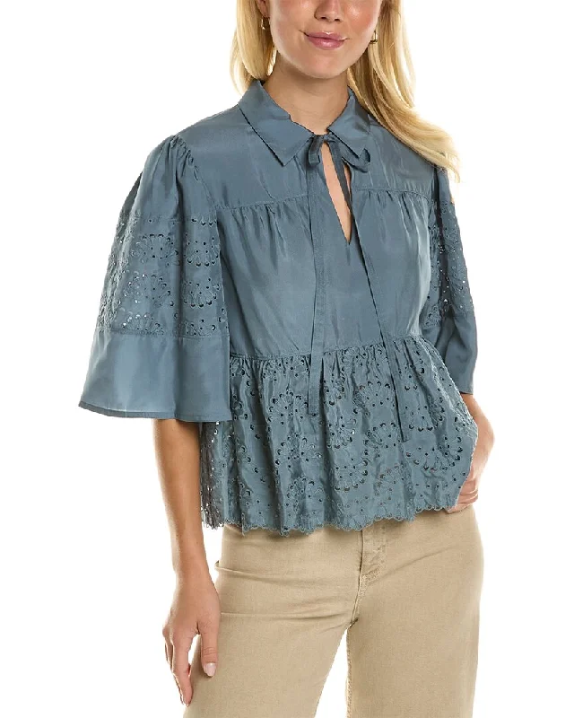Extra Discounts Rebecca Taylor Eyelet Mock Silk Top