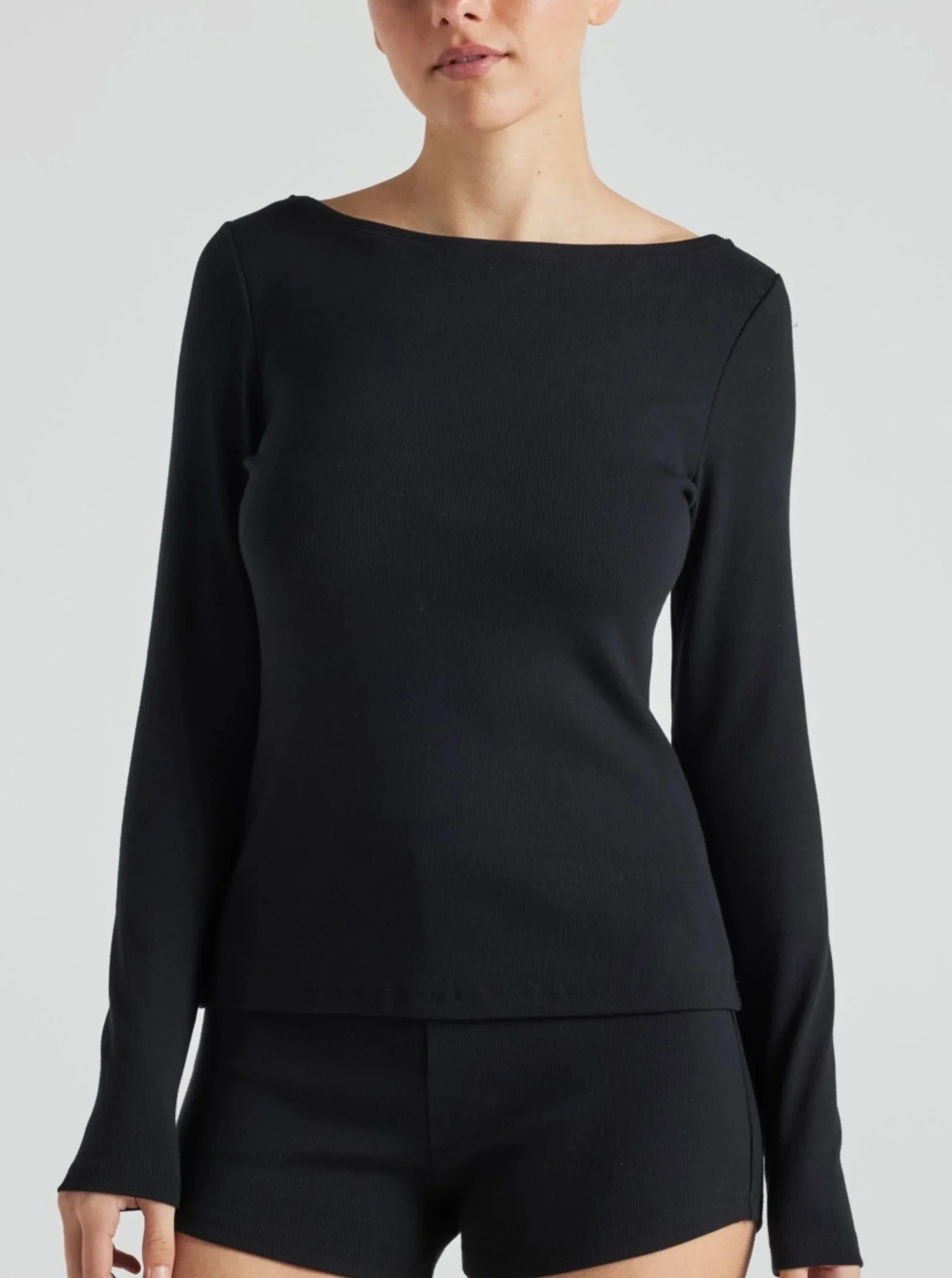 Serene Rib Long Sleeve Top - Black