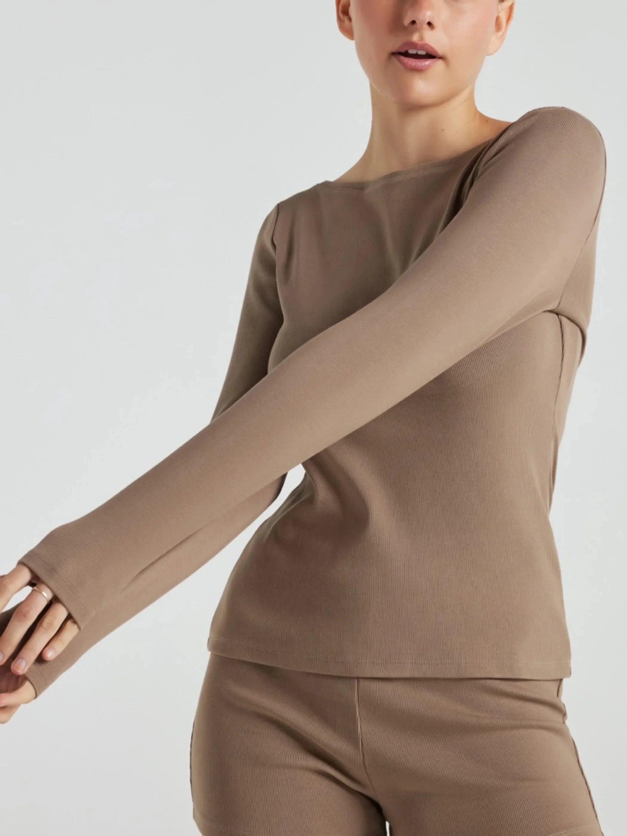 Serene Rib Long Sleeve Top - Pine Bark