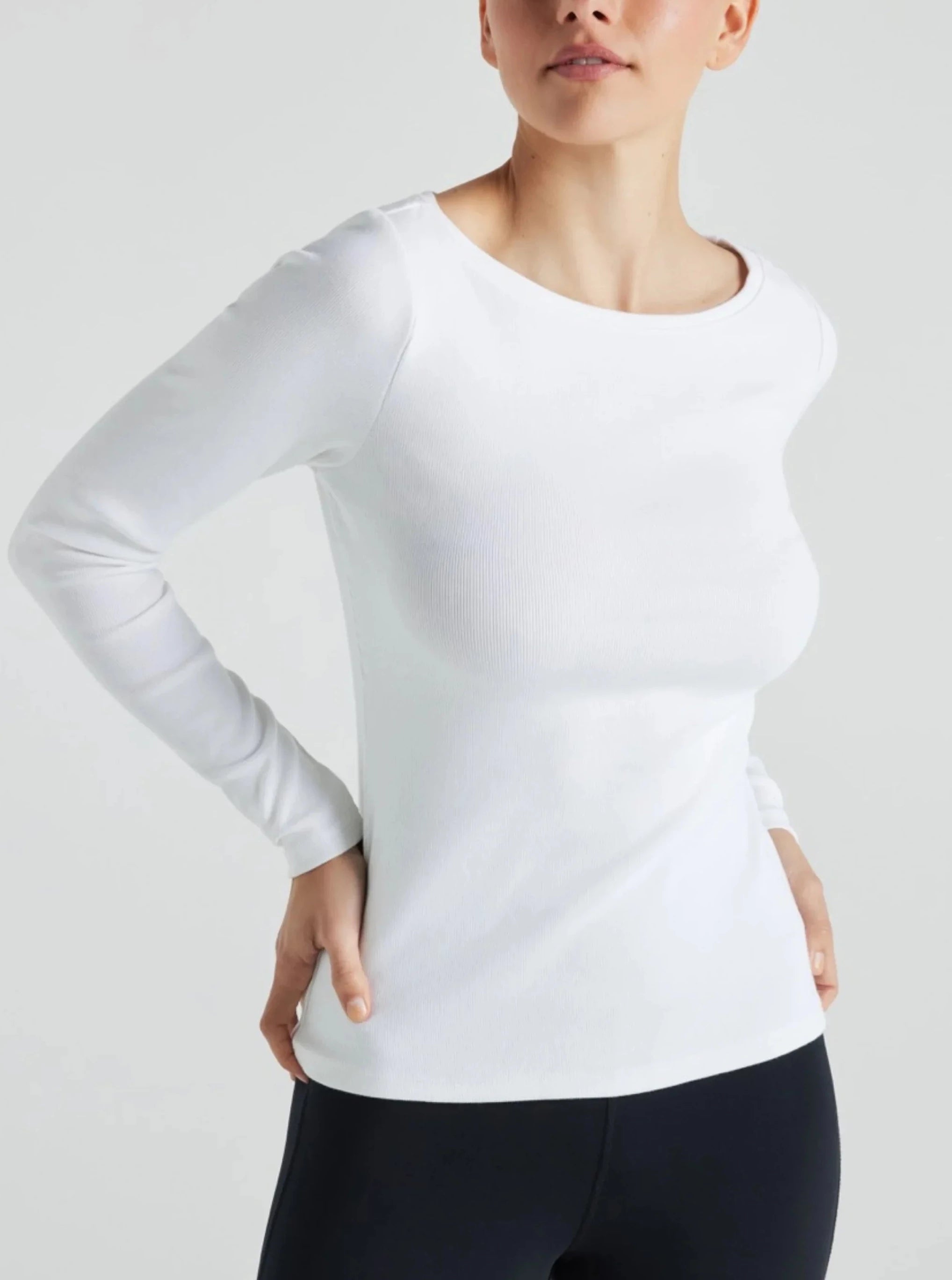 Serene Rib Long Sleeve Top - White