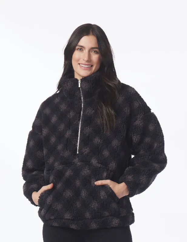 Bargain Prices Sherpa Quarter Zip: Black Buffalo Plaid