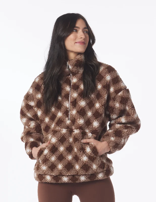 Sneak Peek Sale Sherpa Quarter Zip: Espresso Buffalo Plaid