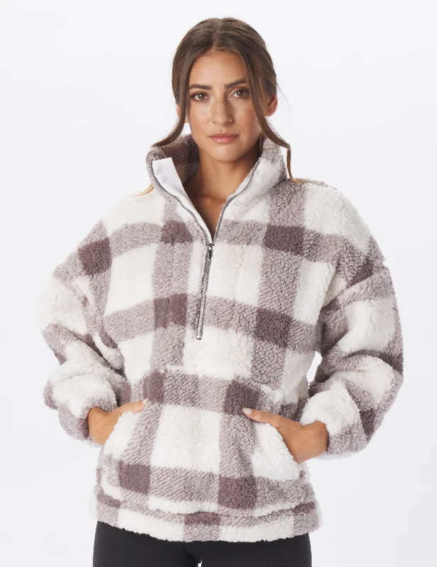 Deal of the Week Sherpa Quarter Zip: Silver Fog Window Plaid