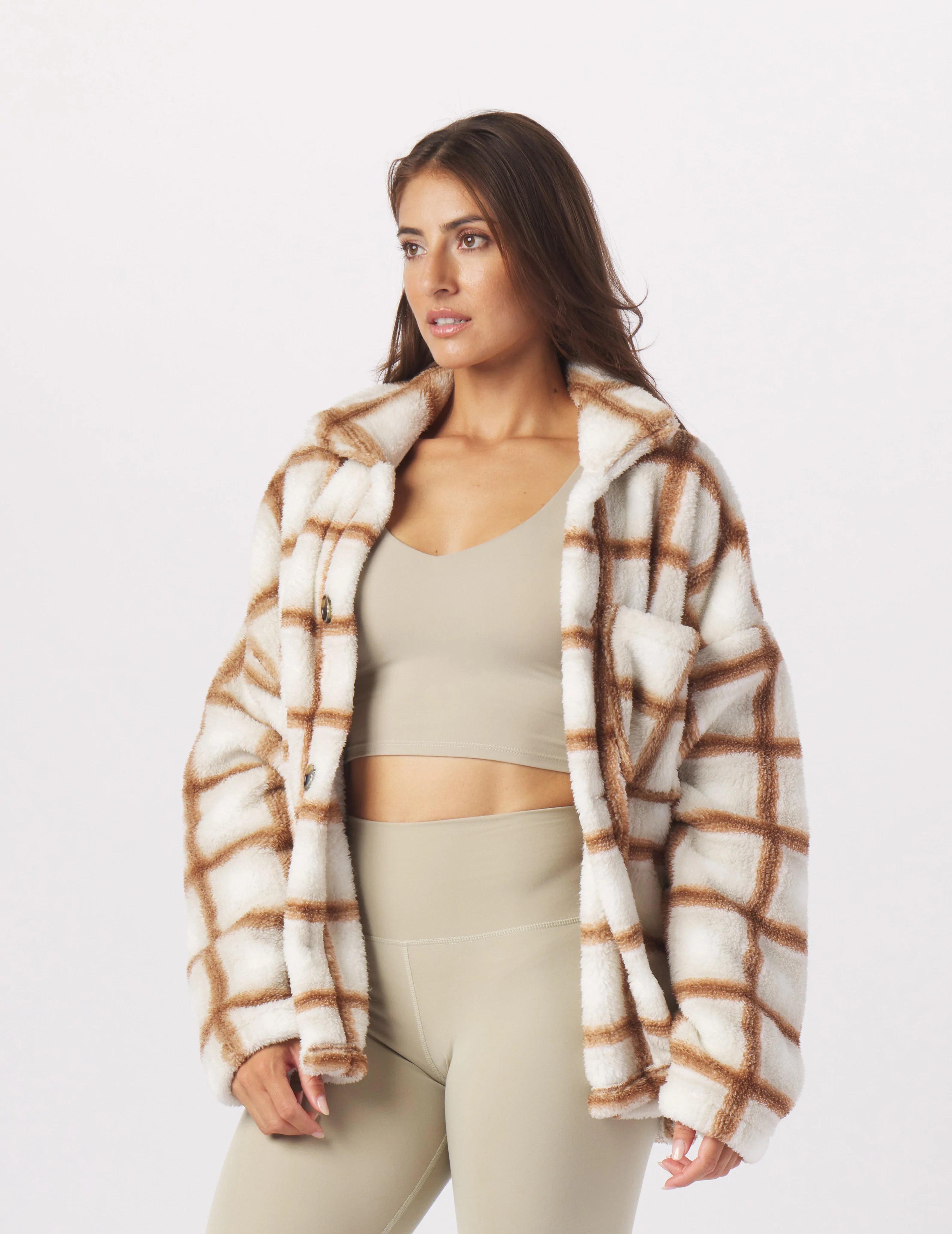 Bargain Bin Show-Stopping Shacket:Oatmilk/Almond Jackson Plaid