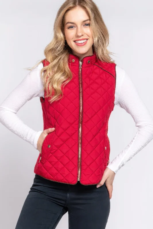 Huge Discounts Suede Piping Quilted Padding Vest