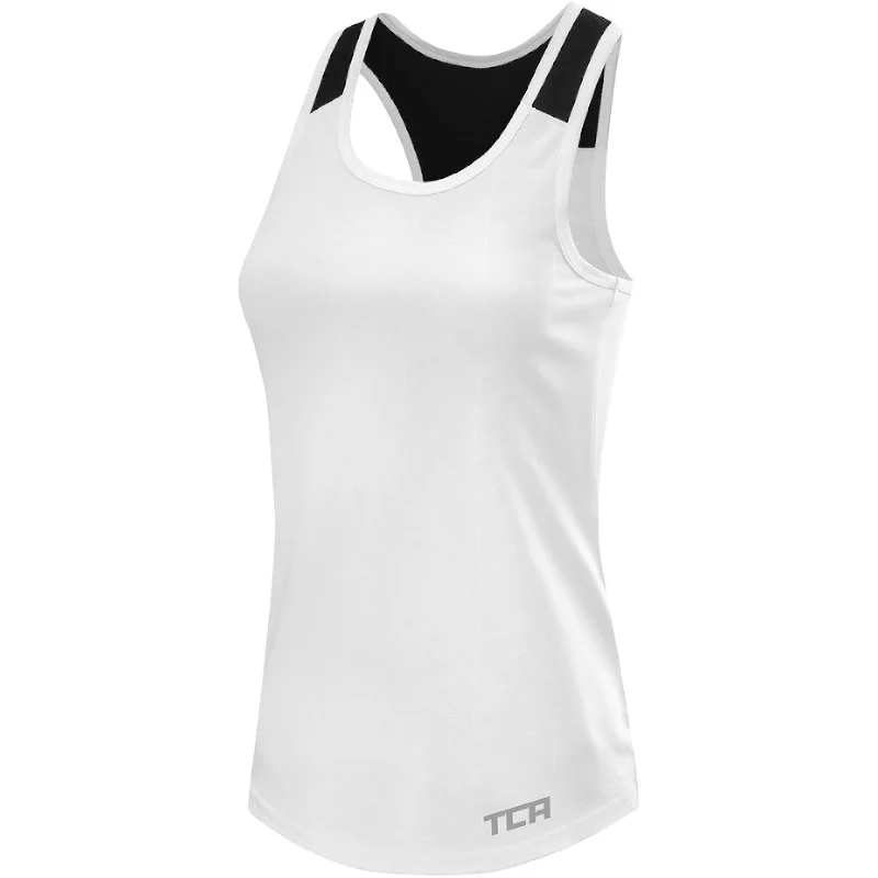 Special Savings TCA Impulse Printed Racerback Womens Running Vest Tank Top - White