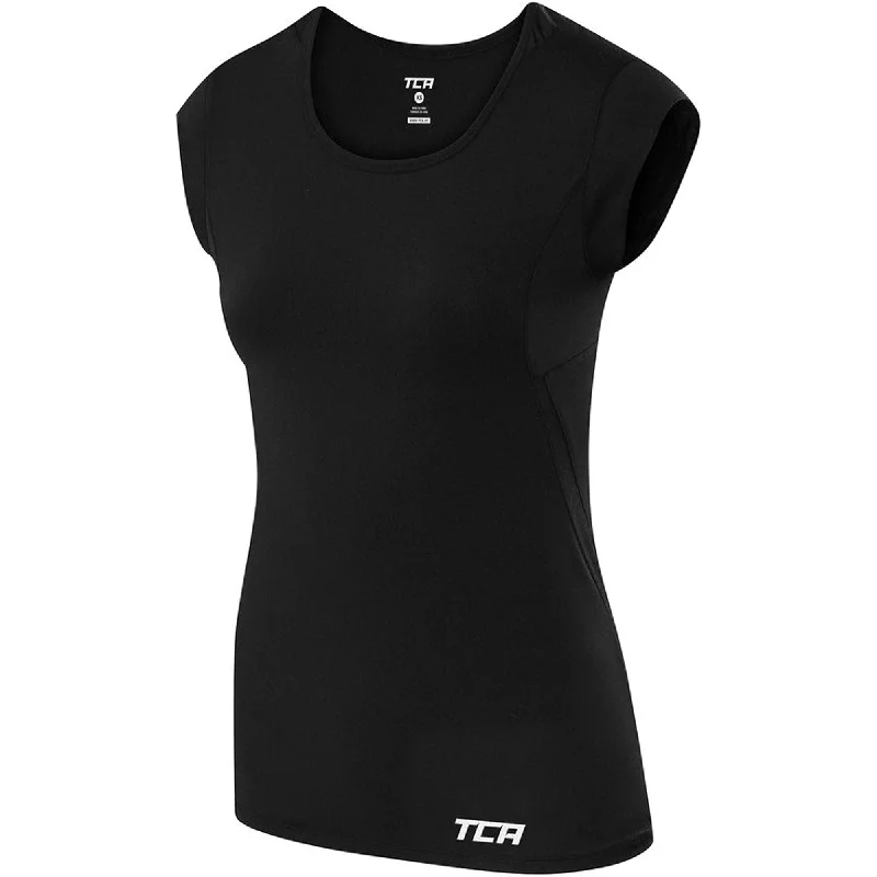 Crazy Savings TCA Tech Lightweight Cap Short Sleeve Womens Running Top - Black