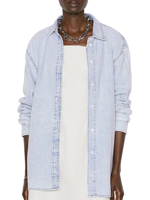 Crazy Deals The Beach Womens Denim Layering Button-Down Top