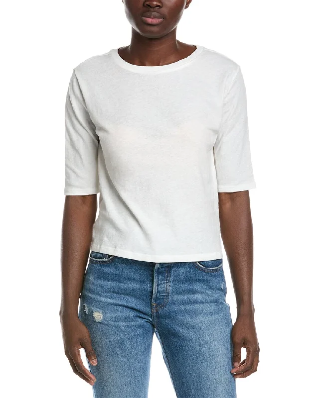 Deal Dash Vince Relaxed Elbow Sleeve Linen-Blend T-Shirt