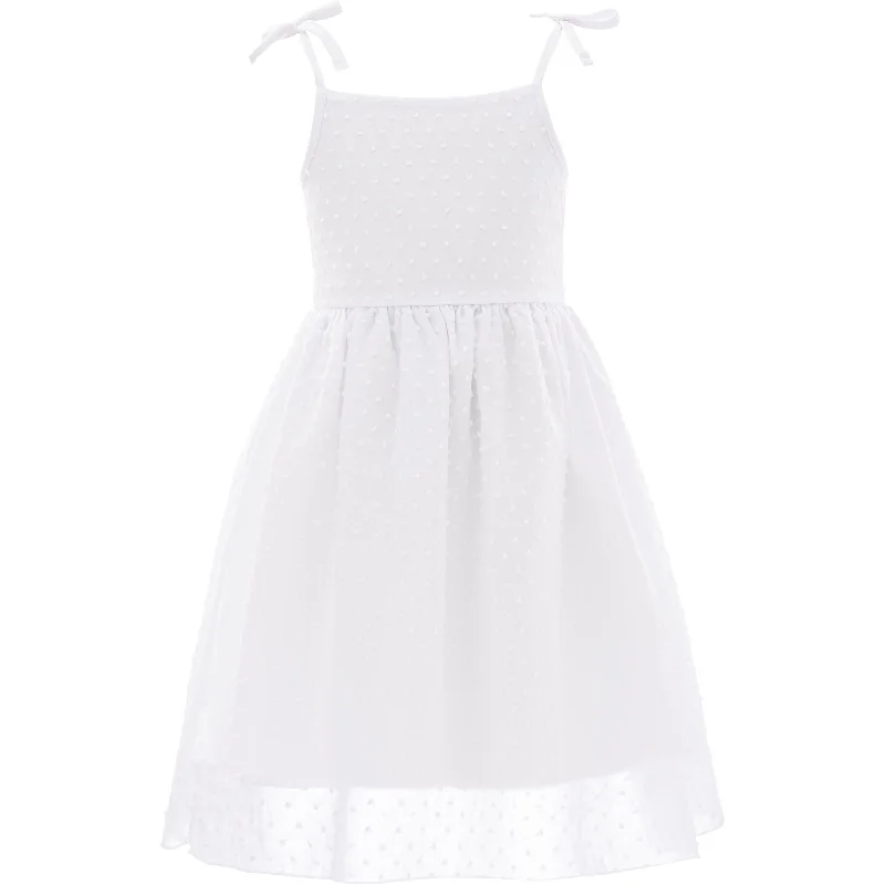 White Shoulder Tie Bow Dress