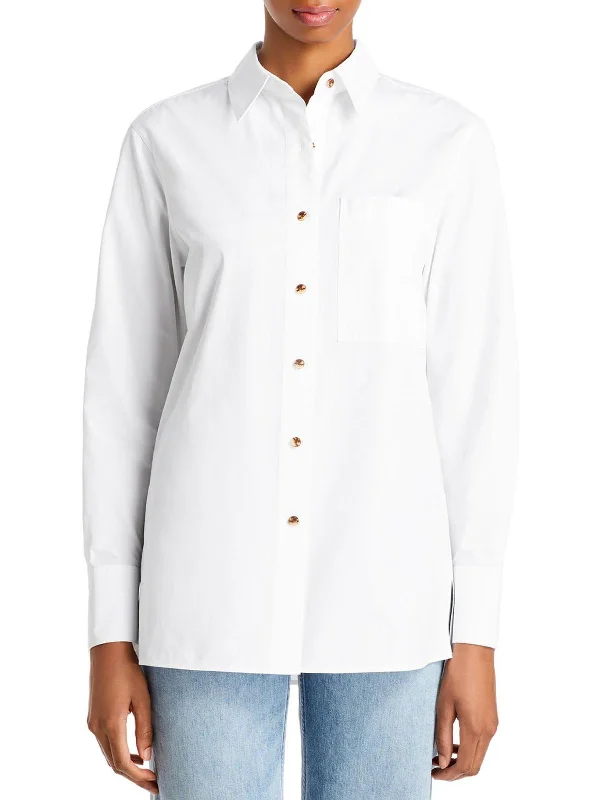 Stock Clearance Womens Collar Cotton Button-Down Top