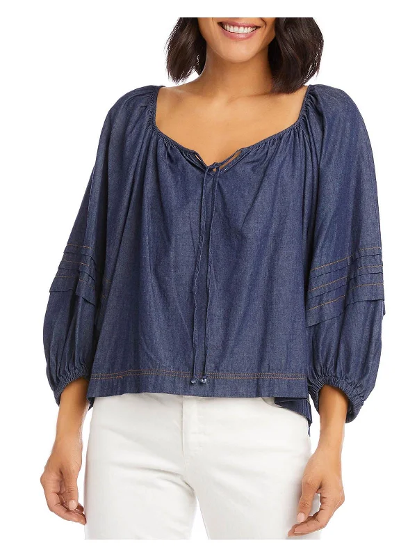 Crazy Savings Womens Contrast Stitch Denim Peasant Top
