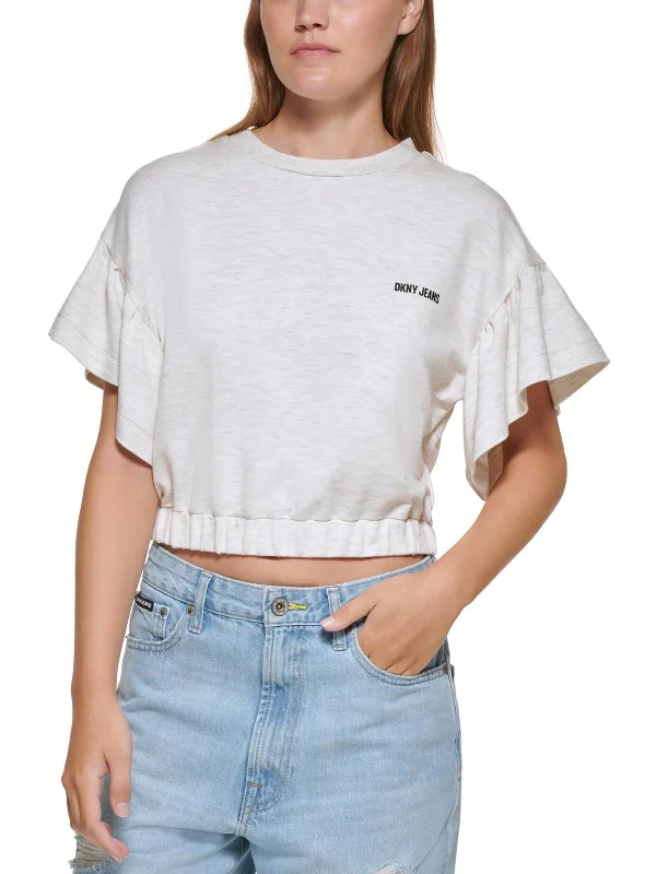Lowest Price Womens Cropped Flutter Sleeves T-Shirt
