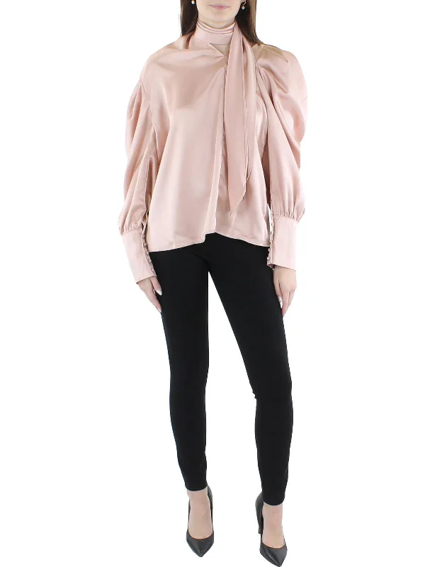 Discount Days Womens Drapey Puff Sleeve Blouse