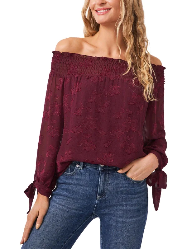 Super Sale Womens Jacquard Tie Cuff Blouse