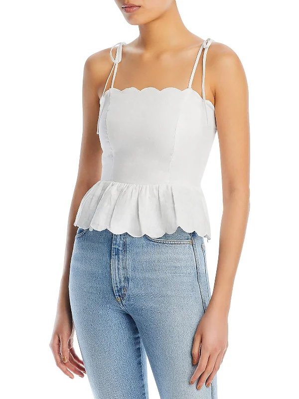 Online Only Womens Smocked Sleeveless Peplum Top