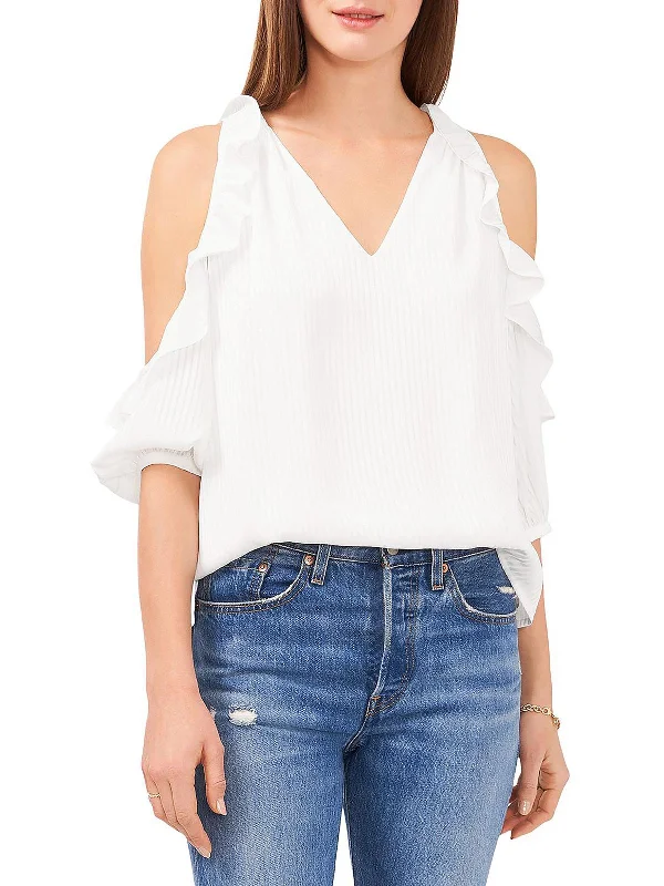 Savings Bonanza Womens V-Neck Ruffled Blouse