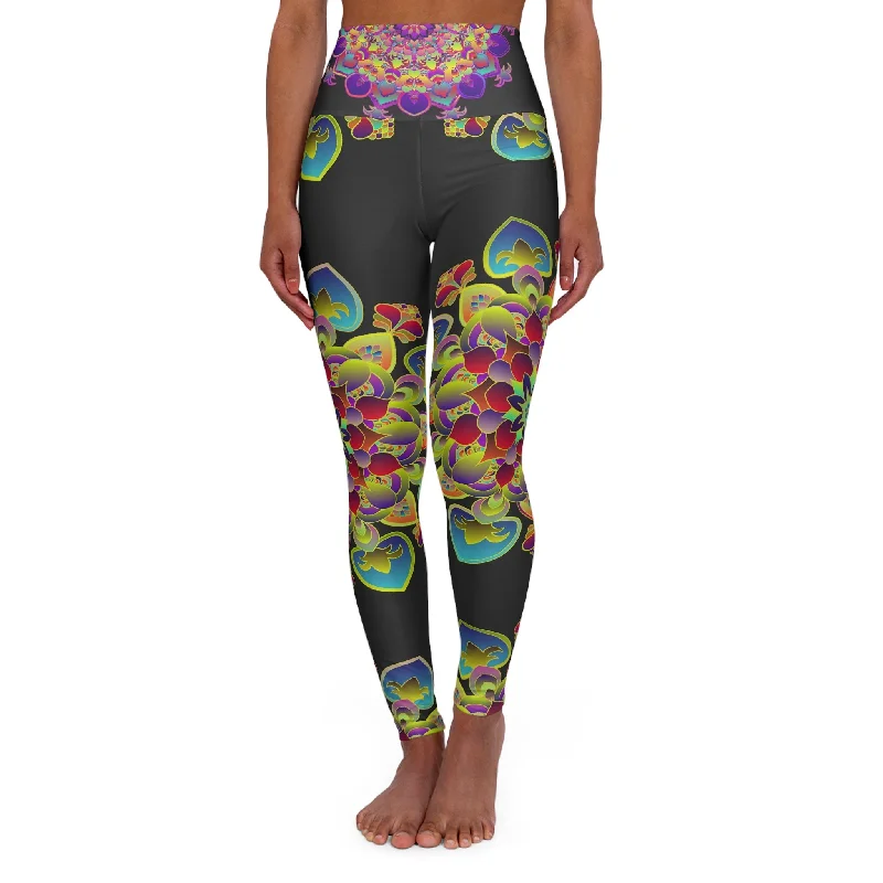 High Waisted Mandala Art Yoga Leggings - Charcoal