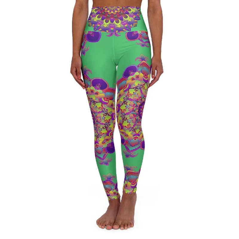 High Waisted Mandala Art Yoga Leggings - Emerald Green