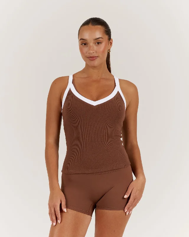 DEFINITION RIBBED TANK TOP - TOFFEE