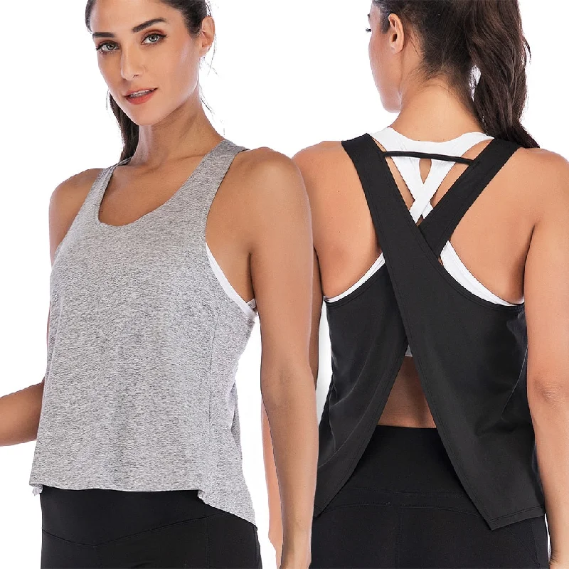 Plus Size Women Yoga Top Sports Shirt Sleeveless Back Cross Yoga Tank Tops Gym Sport Fitness Vest  Crop Top Women Yoga Shirt