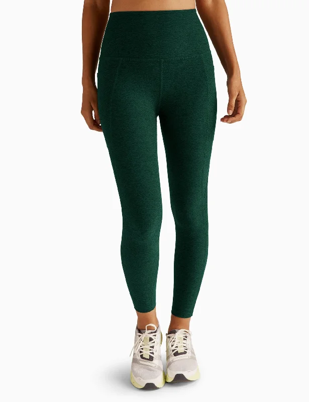 Steals and Deals Spacedye Out Of Pocket High Waisted Midi Legging - Dark Spruce Green Heather
