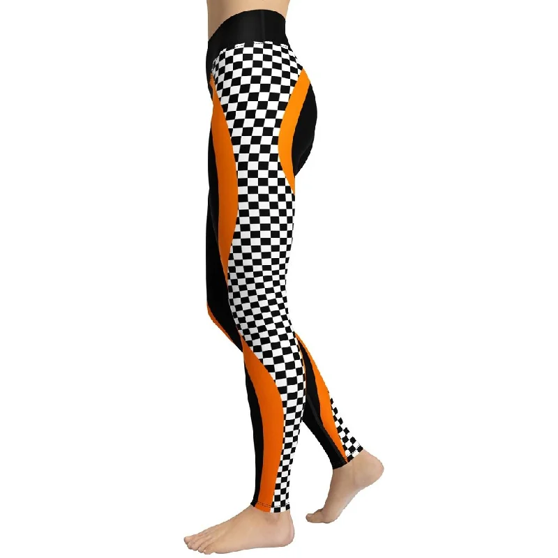 Hurry In Black and Orange Checkered Yoga Leggings