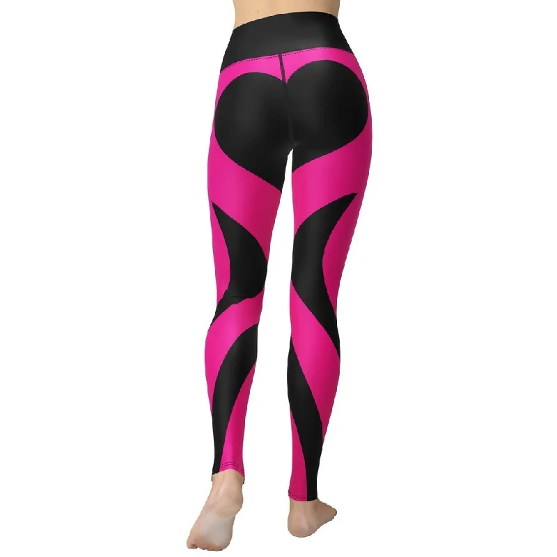Bargain Bin Black & Pink Heart Shaped Yoga Leggings