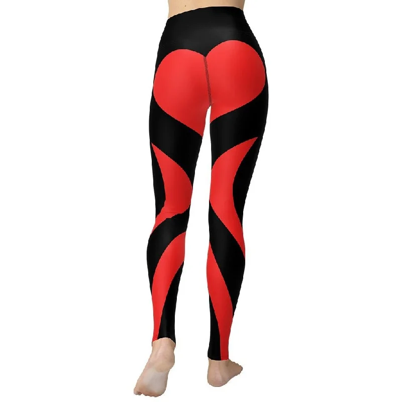 Super Sale Black & Red Heart Shaped Yoga Leggings