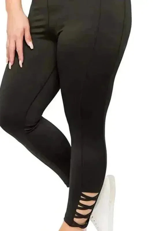 Big Discounts Black Ribbon Leggings (Plus Size)