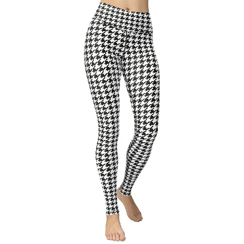 Year-End Sale Black & White Houndstooth Print Yoga Leggings