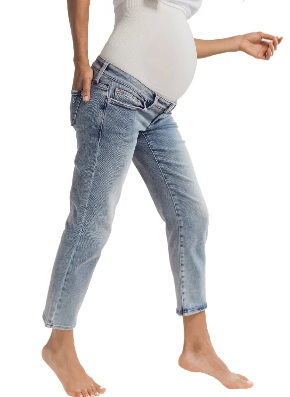 Final Clearance BLANQI Denim Maternity Belly Support Straight Crop Jeans - Sunfade Wash