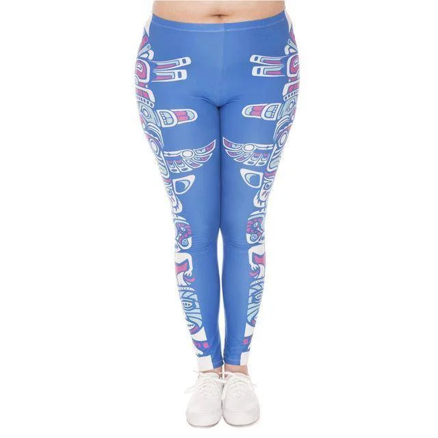Special Savings Blue Totem Printed High Waist Leggings
