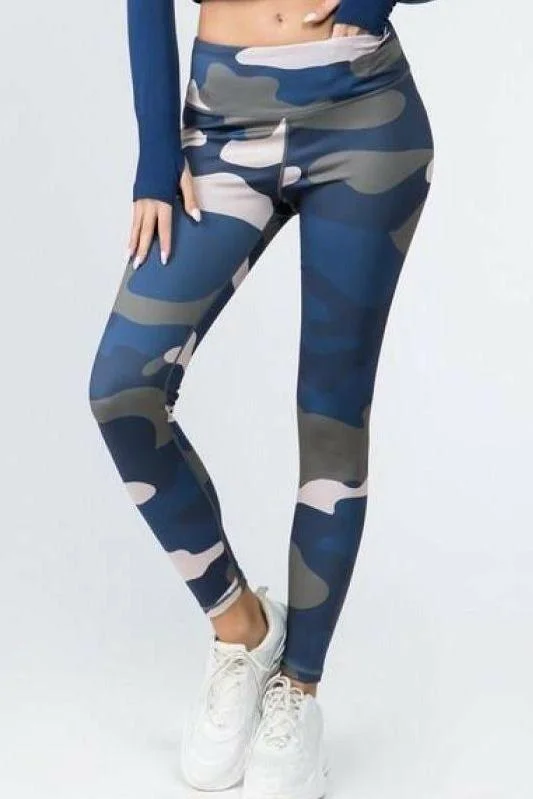 Best Bargains Blue Camouflage Print Leggings with Hidden Pocket