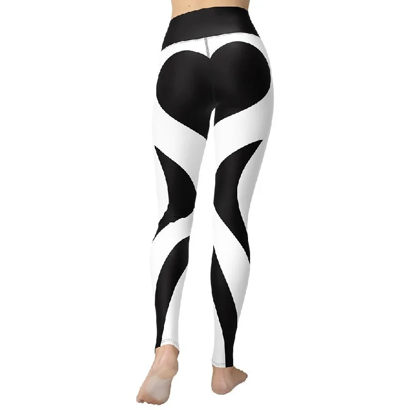 Big Savings Charcoal Black & White Heart Shaped Yoga Leggings