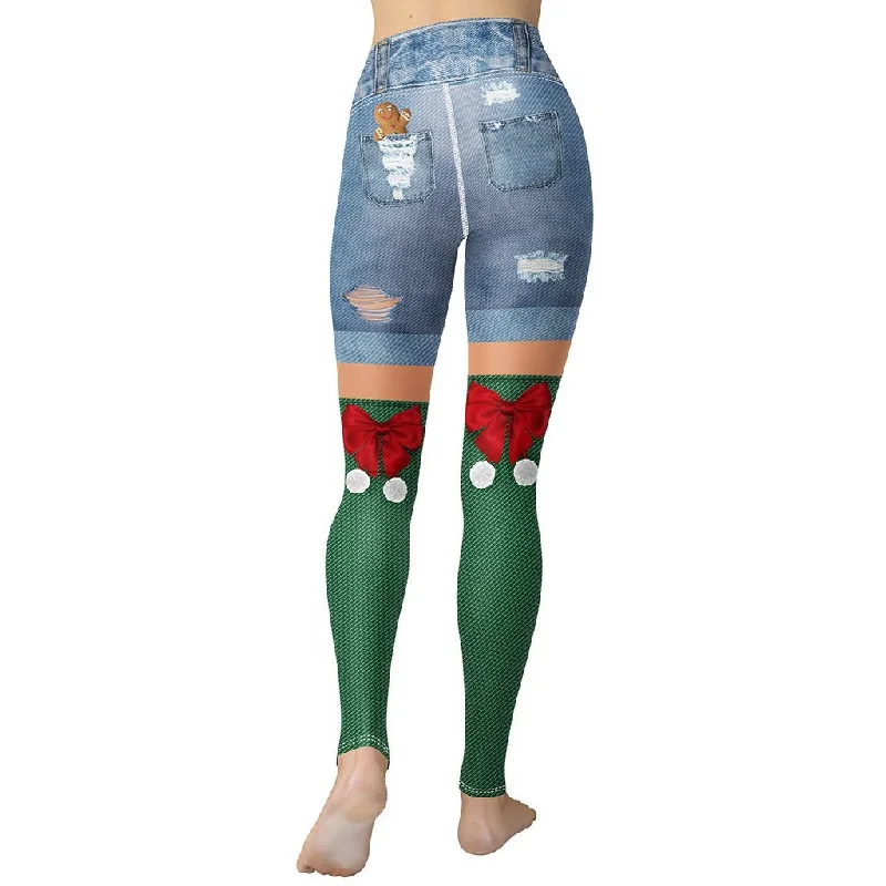 Fantastic Offers Christmas Denim Shorts Yoga Leggings