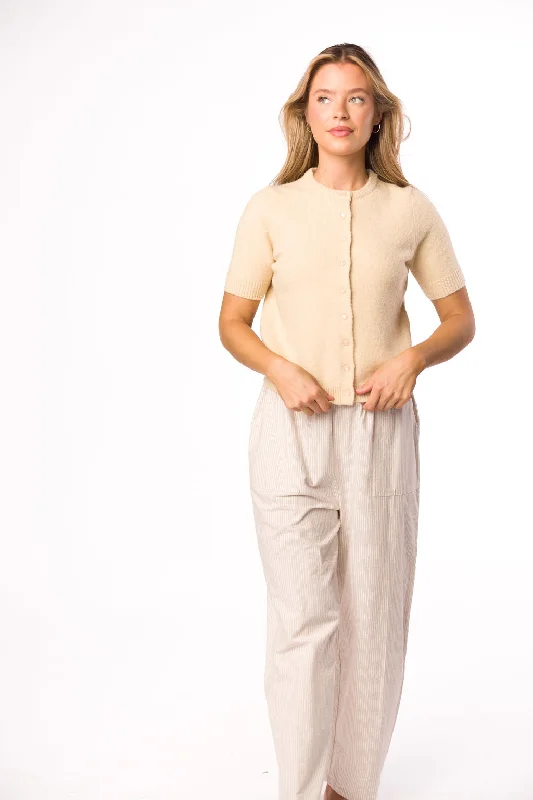 Limited Quantity Dawson 100% Cotton Wide Leg Pant in Natural Stripes